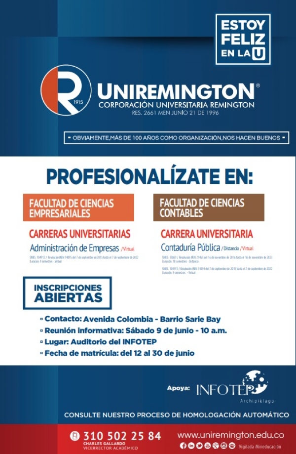 Alianza INFOTEP y Uniremington abre Oportunidades para profesionalizarse en San Andrés