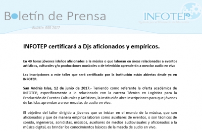 Abierta convocatoria: INFOTEP certificará a Djs aficionados y empíricos.